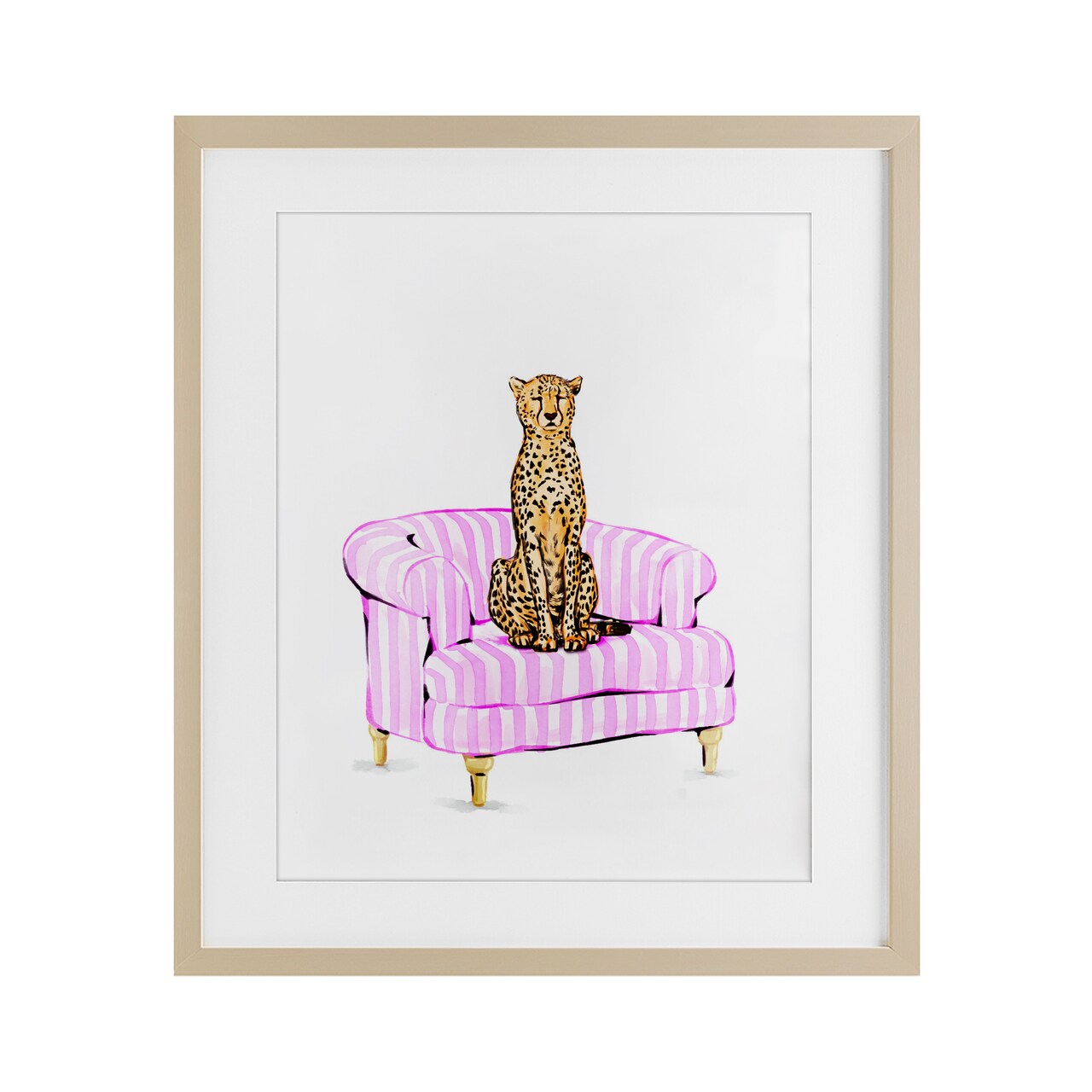 Stupell Industries Cheetah on Pink Stripe Chair Framed Print Under Glass, design by Ziwei Li